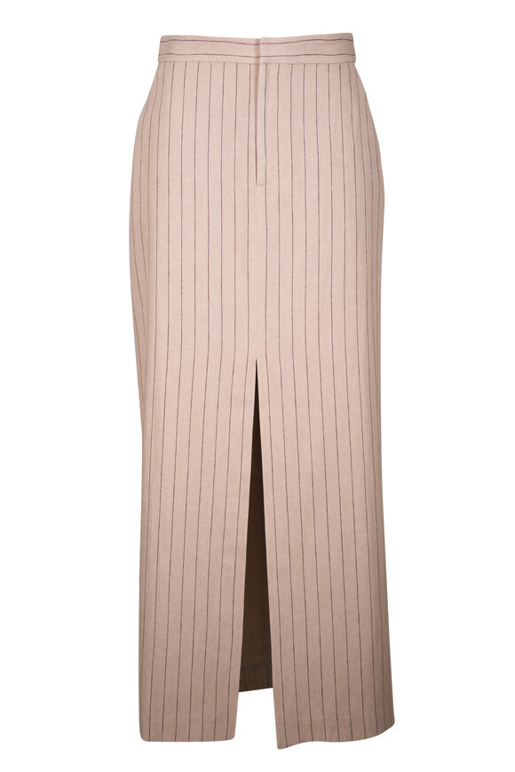 L'Agence Maceline Tan & Brown Pinstripe Maxi Skirt