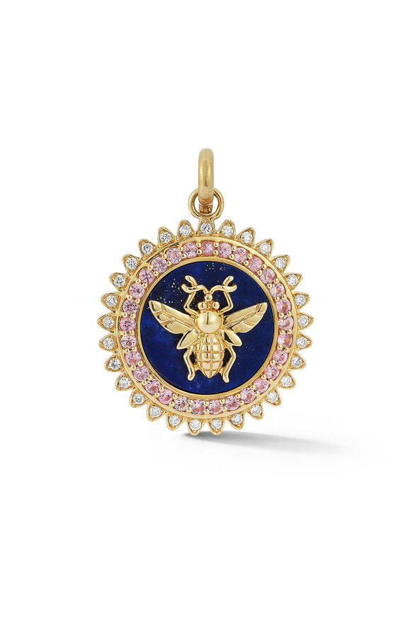 Storrow 14k Gold Sapphire Lapis & Diamond Bee Medallion - view 1