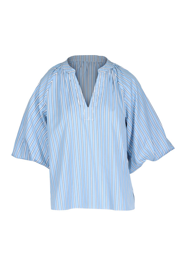 Tanya Taylor Marine Cloudy Blue Stripe Top