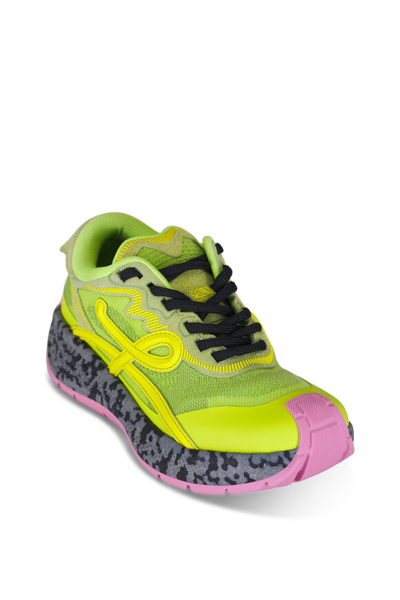 Loewe Pogo Green Multicolor Knit & Suede Sneaker - view 1