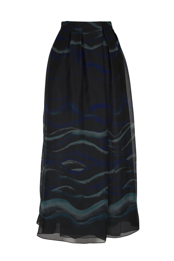 Giorgio Armani Night Water Print Silk Maxi Skirt 