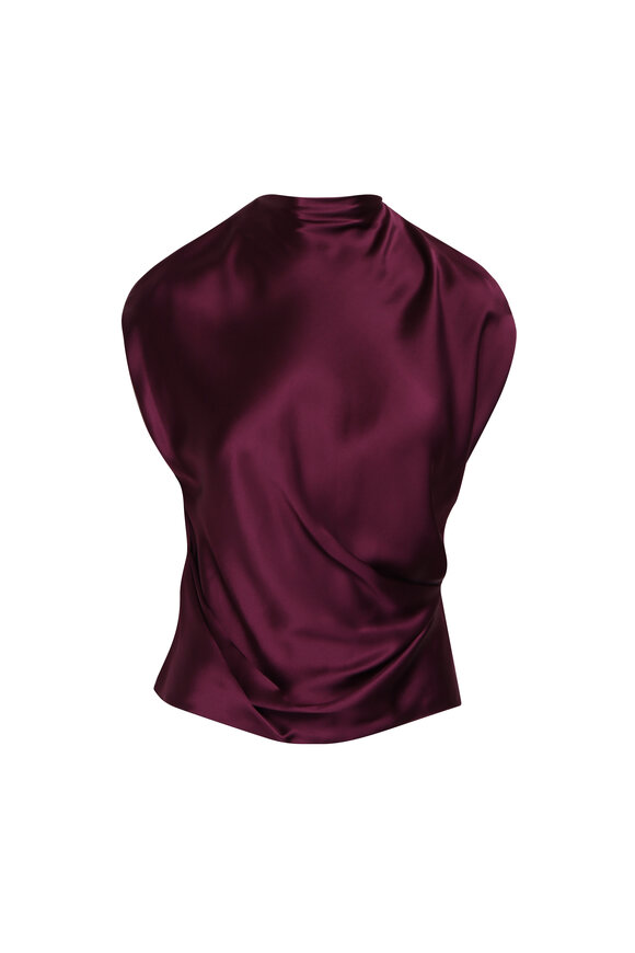 The Sei Merlot High Neck Drape Blouse