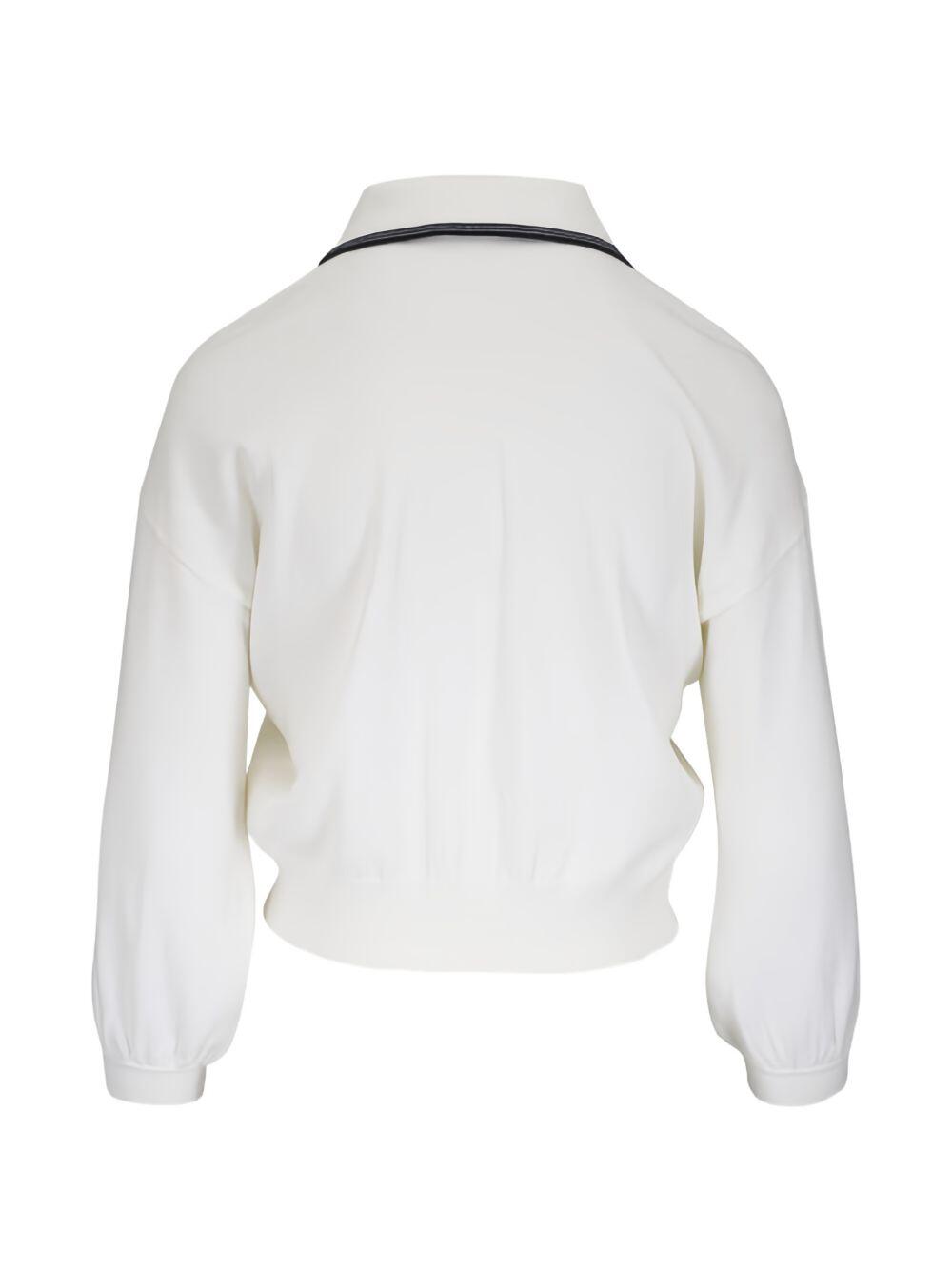 L'Agence - Malaki Ivory & Black Cropped Polo Sweater
