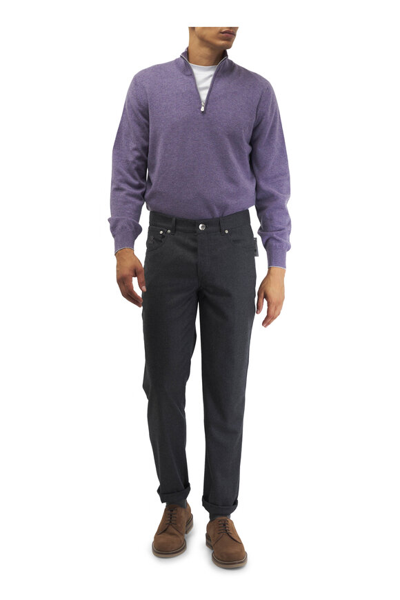 Brunello Cucinelli - Plum Cashmere Quarter Zip Pullover 