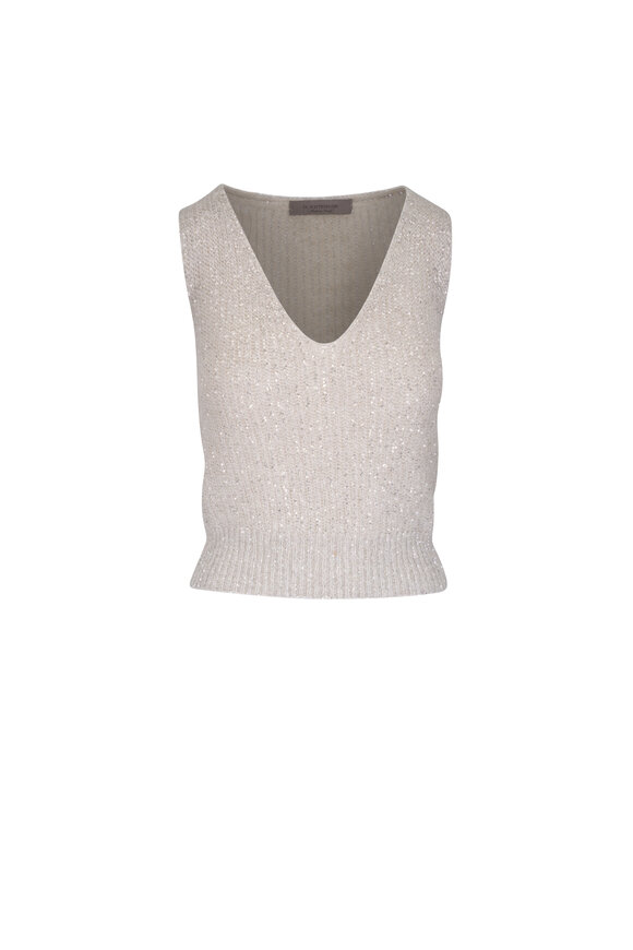 D.Exterior Silver Sequin Knit Sweater Vest