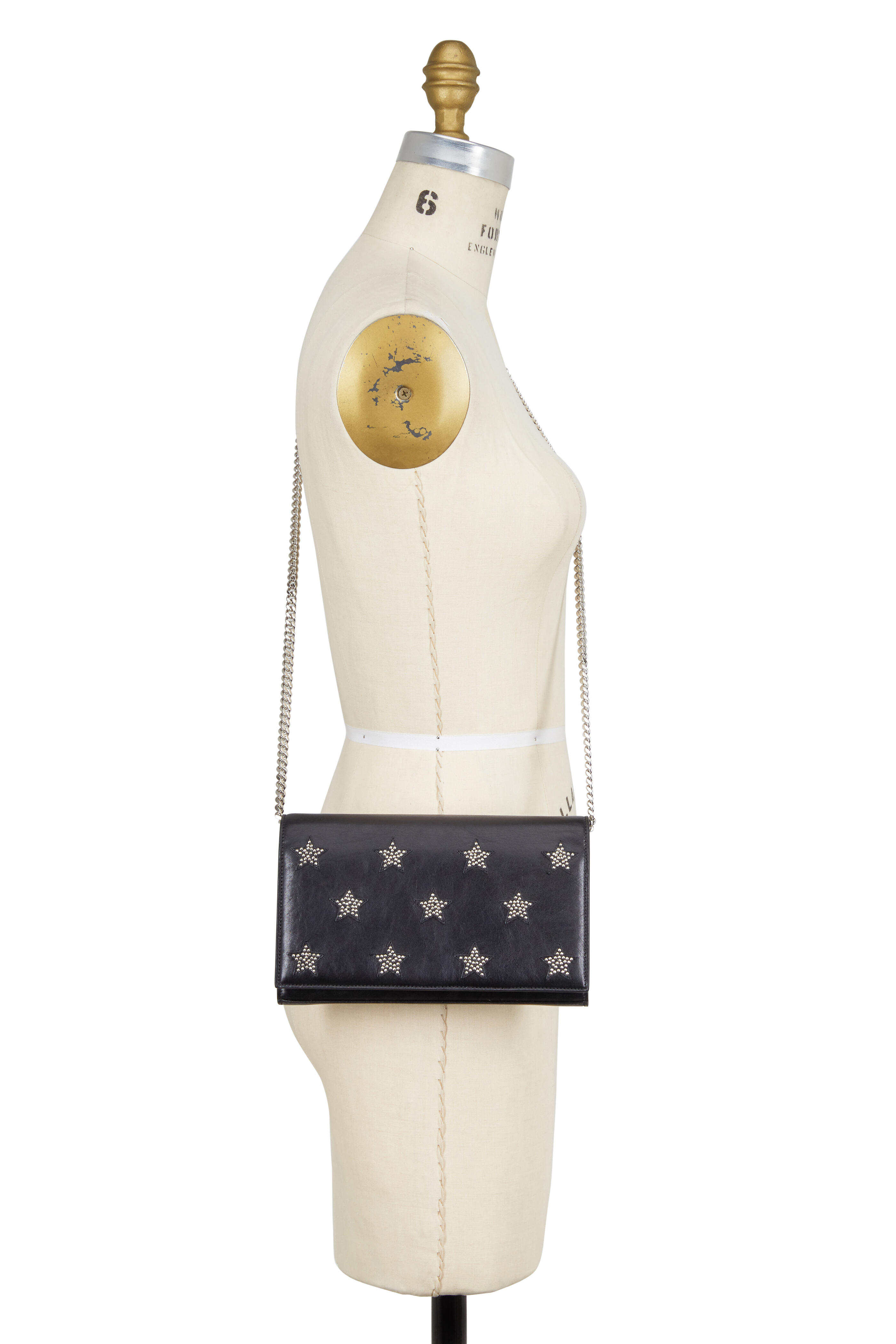 Saint Laurent - Black Leather & Studded Stars Chain Wallet