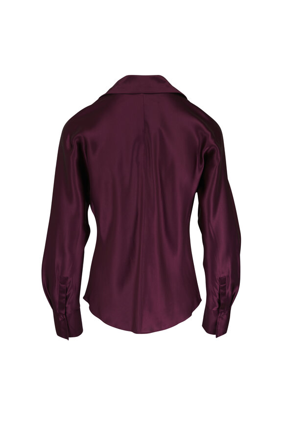 Lafayette 148 New York Aubergine Silk Button Down Shirt - view 2