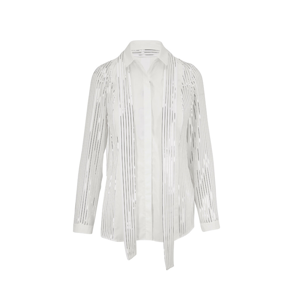 Chemisier En Soie AKRIS Rayé Beige Rose - Taille 8 - Neuf Avec étiquettes