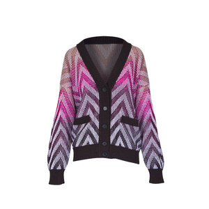 MISSONI◆カーディガン(厚手)/--/ウール/IVO/無地 モヘアタッチニットカーディガン/アーガイル柄/カラーブロック柄