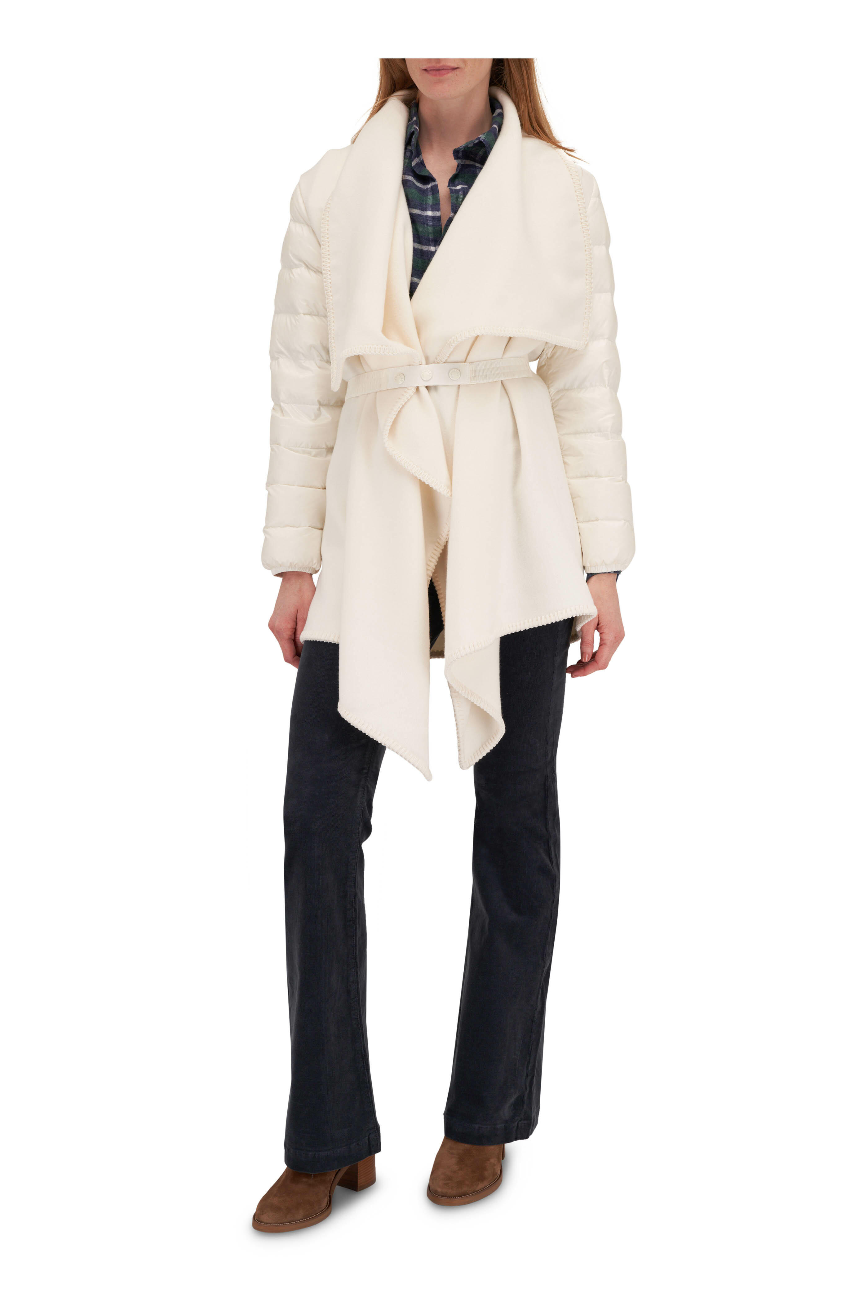 Moncler White Wool Blend Belted Cape Mitchell Stores