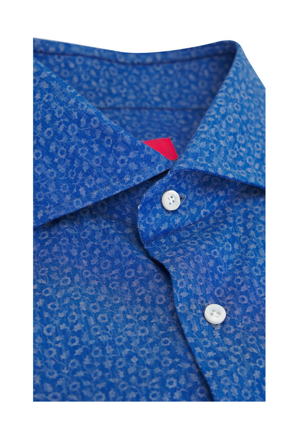 Isaia - Blue Chambray Floral Cotton Sport Shirt