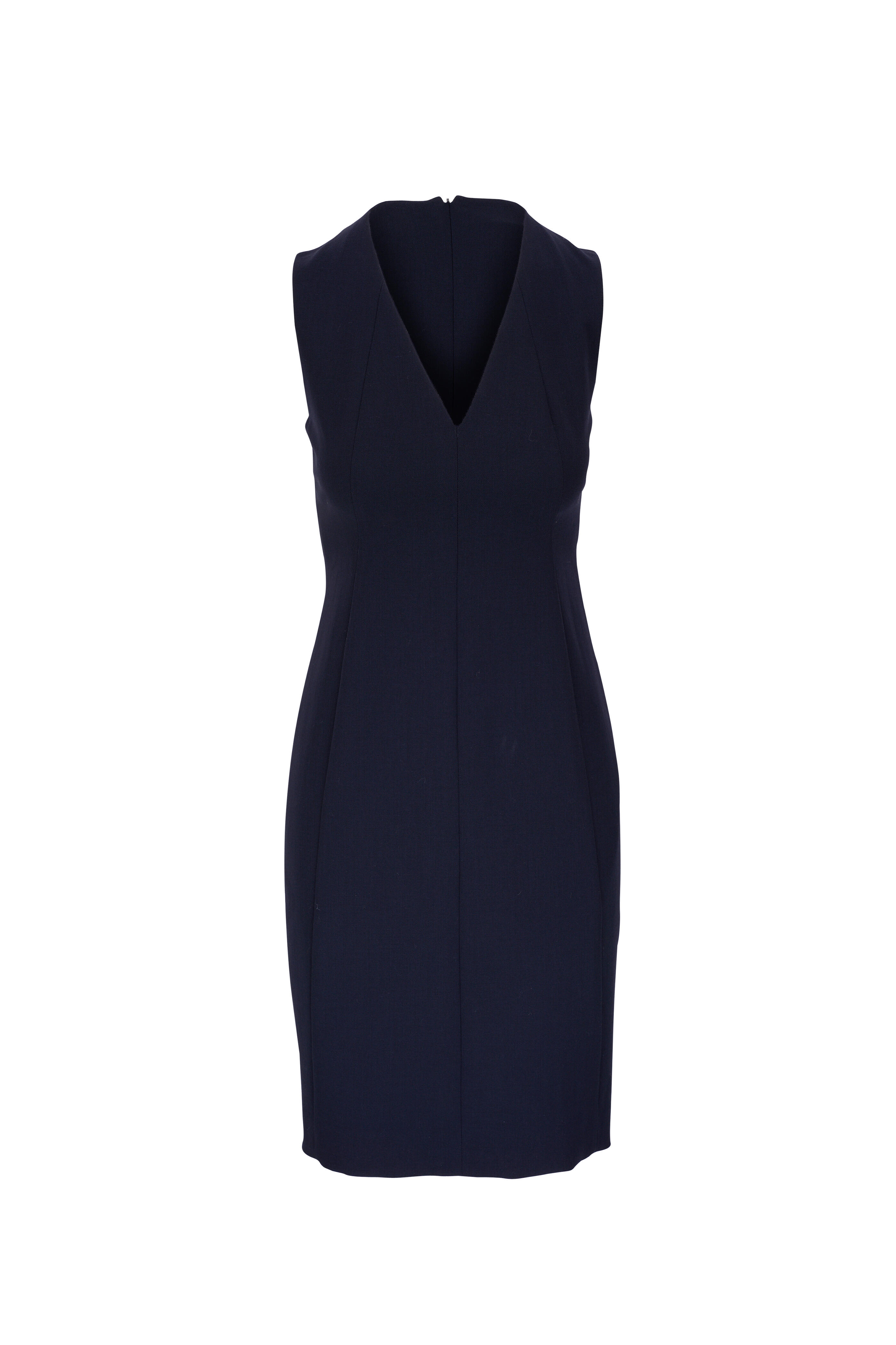 Akris - Navy Blue V-Neck Double-Faced Wool Sheath Dress