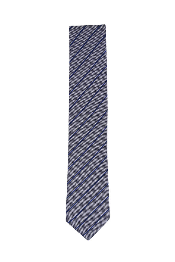 Canali Gray & Navy Diagonal Stripe Silk Necktie