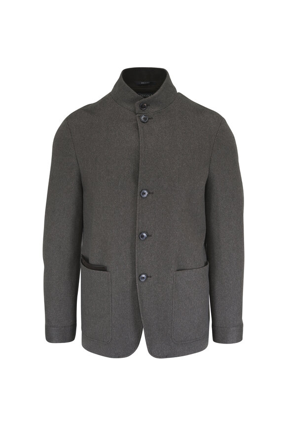 Zegna Il Conte Olive Gray Micro Texture Chore Coat - view 1
