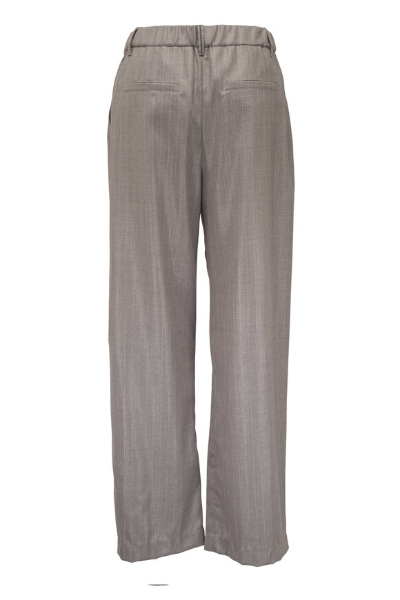 Brunello Cucinelli Gray Lightweight Lurex Pinstripe Pleated Pant - view 4