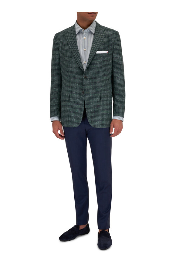 Kiton - Green & Navy Houndstooth Check Sportcoat