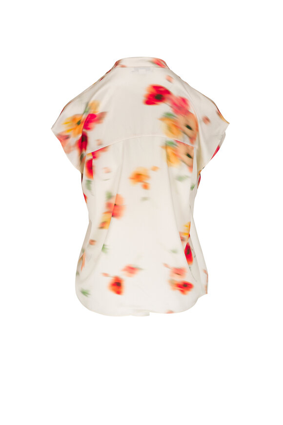 Vince - Cream Dusk Poppy Blur Silk Band-Collar Blouse