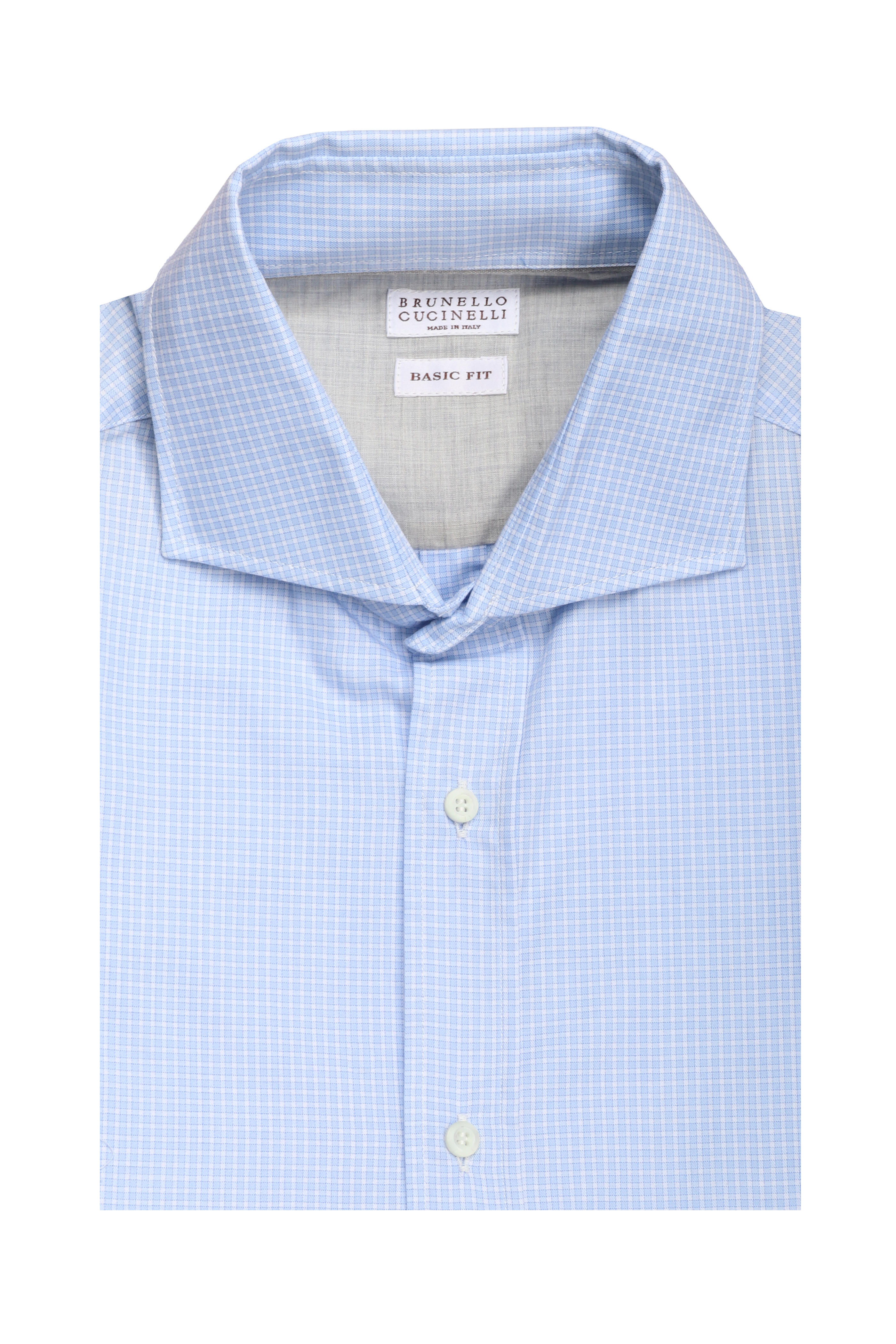 Brunello Cucinelli - Sky Blue Check Cotton Sport Shirt