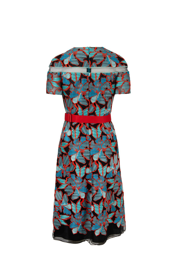 Fendi - Blue & Coral Floral Lace Belted Dress