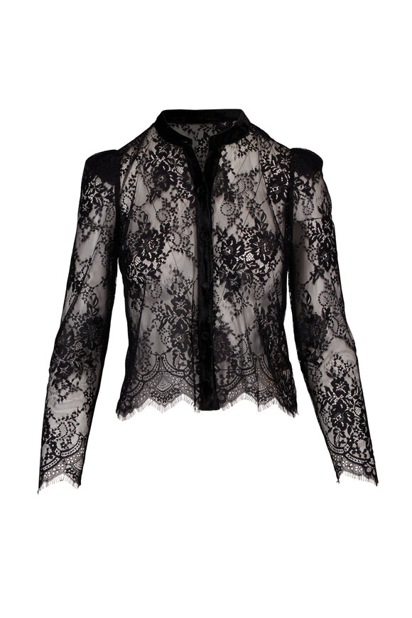L'Agence Dorothea Black Lace & Velvet Blouse - view 1