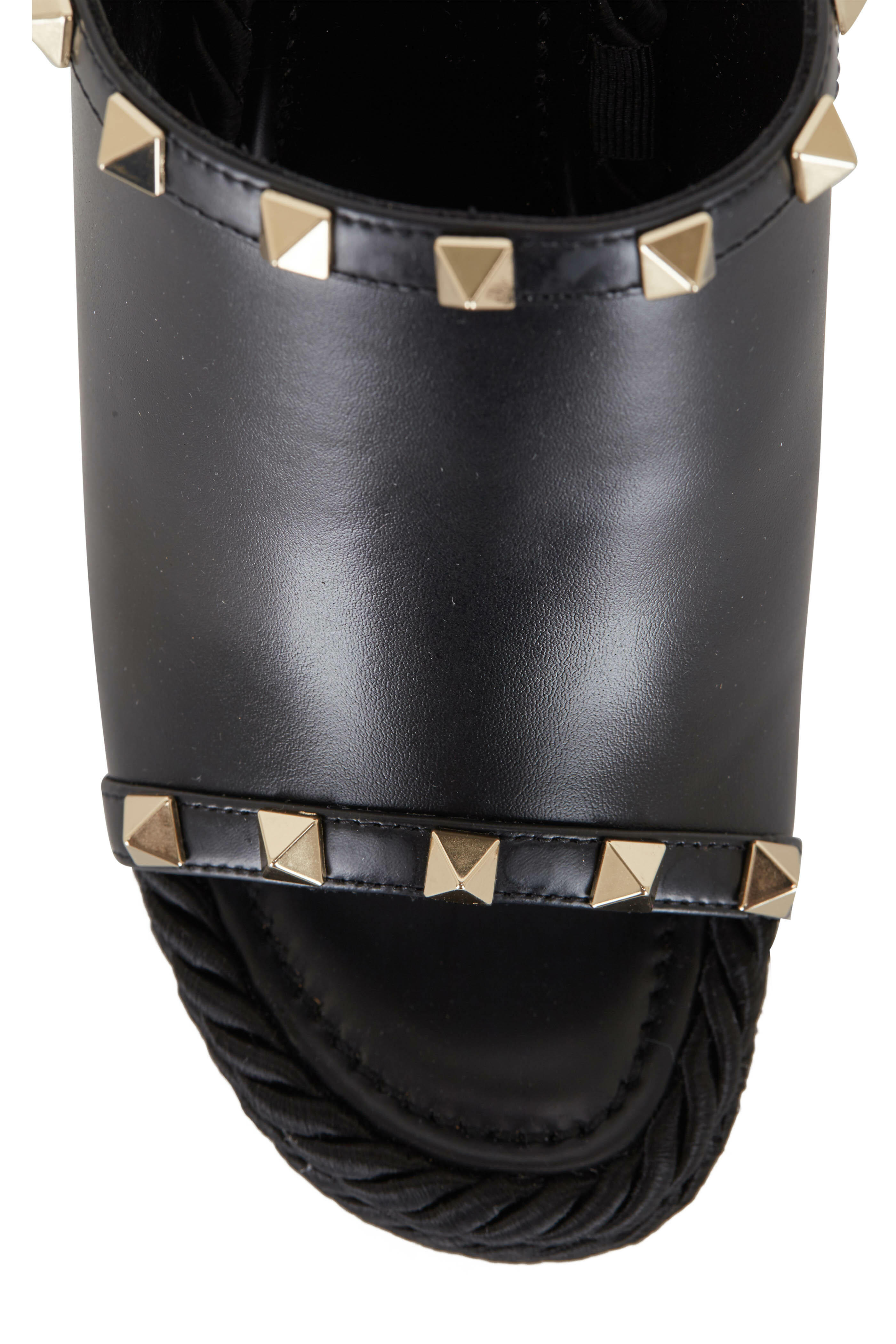 Valentino Garavani - Rockstud Black Leather Rockstud Wedge