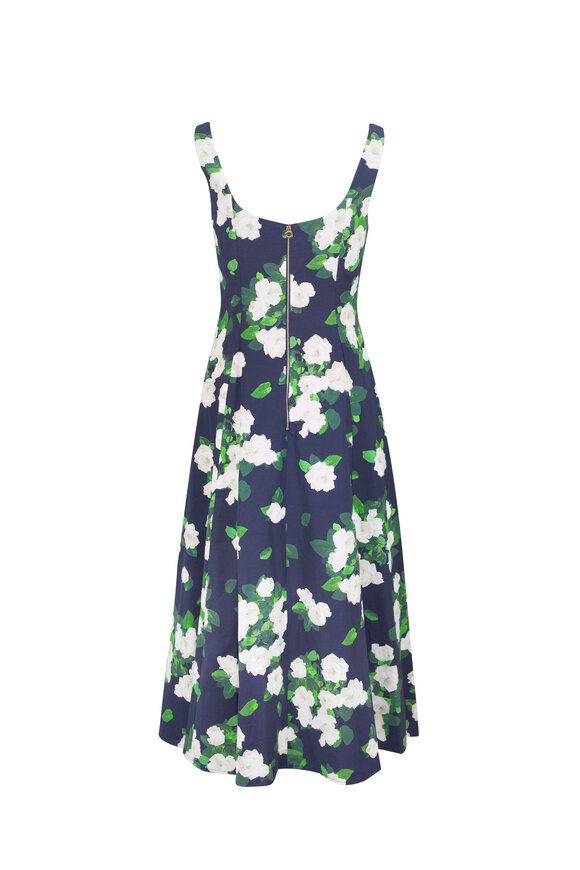 Carolina Herrera Navy & White Rose Midi Dress - view 5