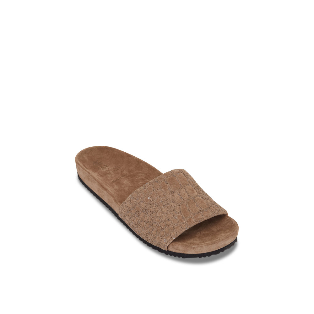 Brunello Cucinelli - Brown Embroidered Suede Slide