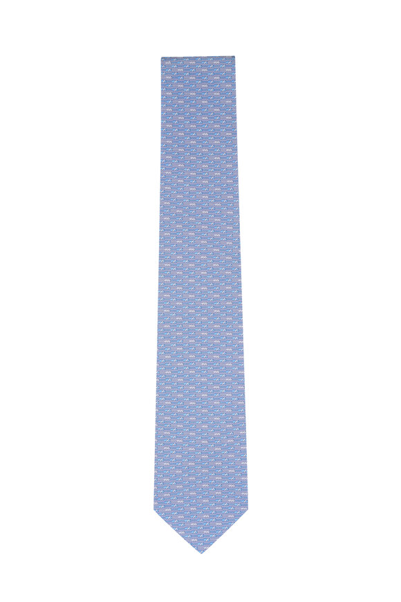 Ferragamo Light Gray Oar Print Silk Necktie - view 1