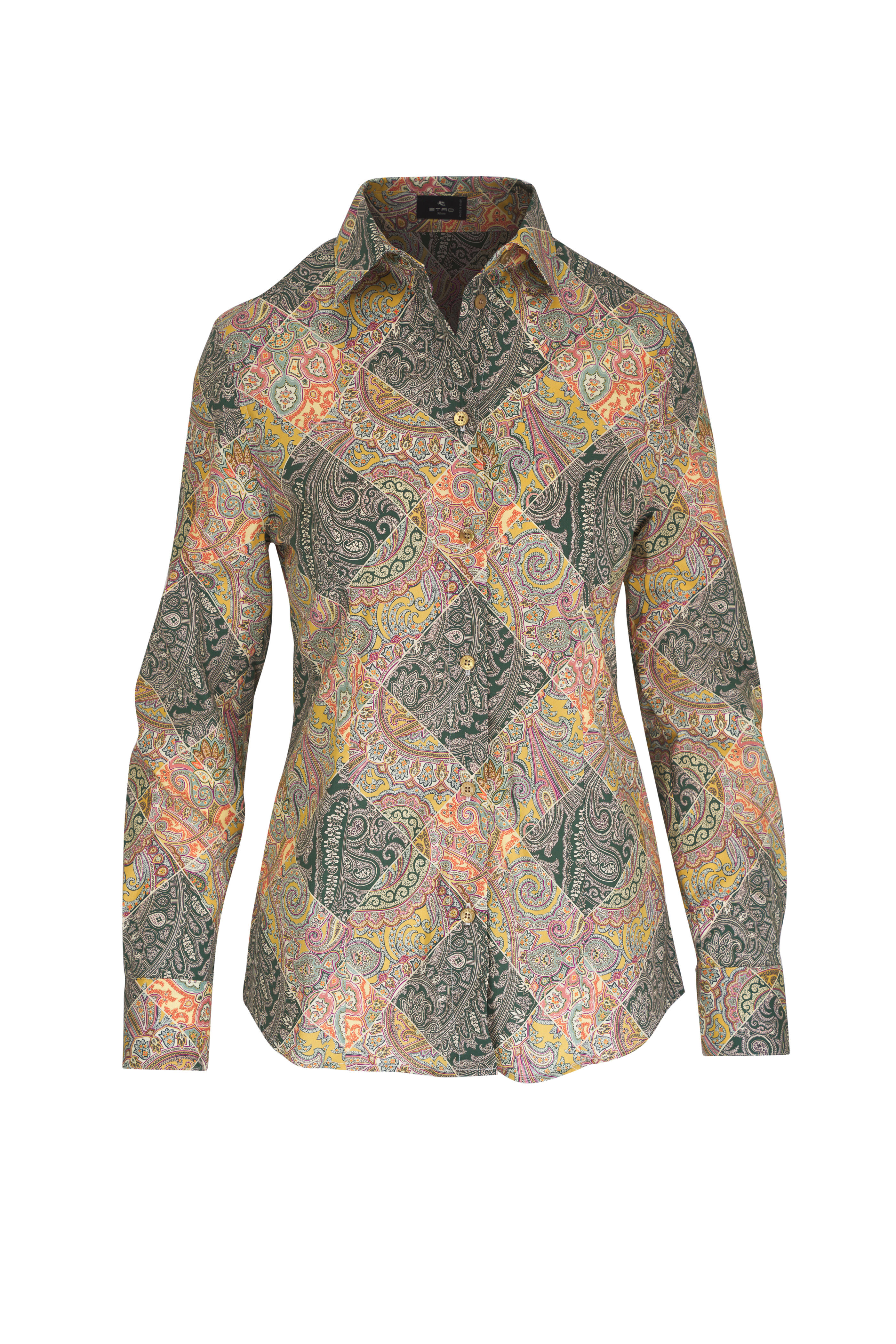 Etro - Multicolor Stretch Cotton Collared Blouse