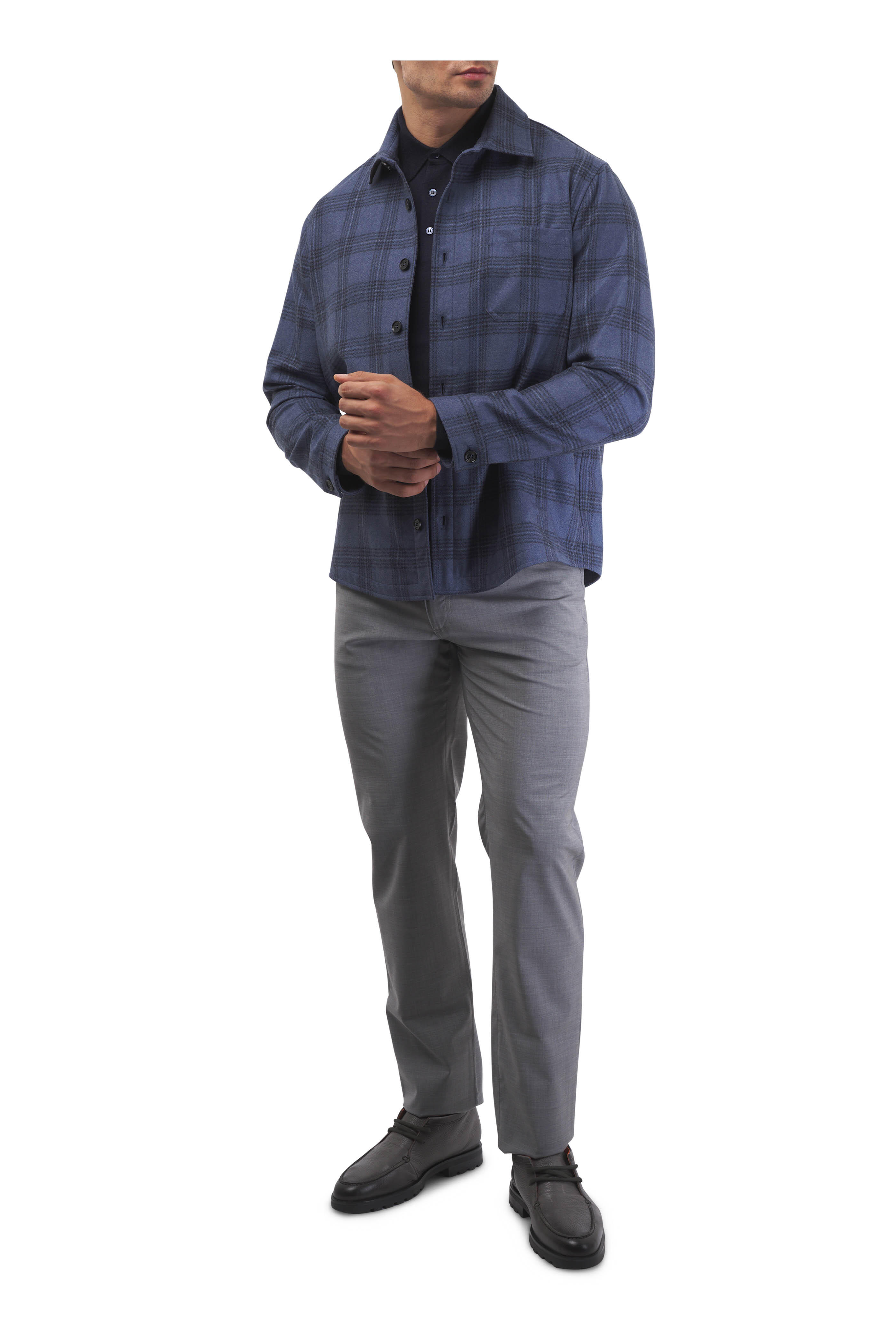 Maurizio Baldassari - Blue & Navy Plaid Wool Overshirt
