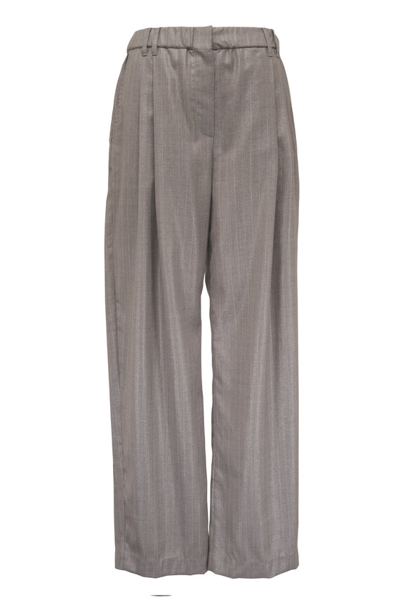 Brunello Cucinelli Lightweight Grey Lurex Pinstripe Pleated Pant