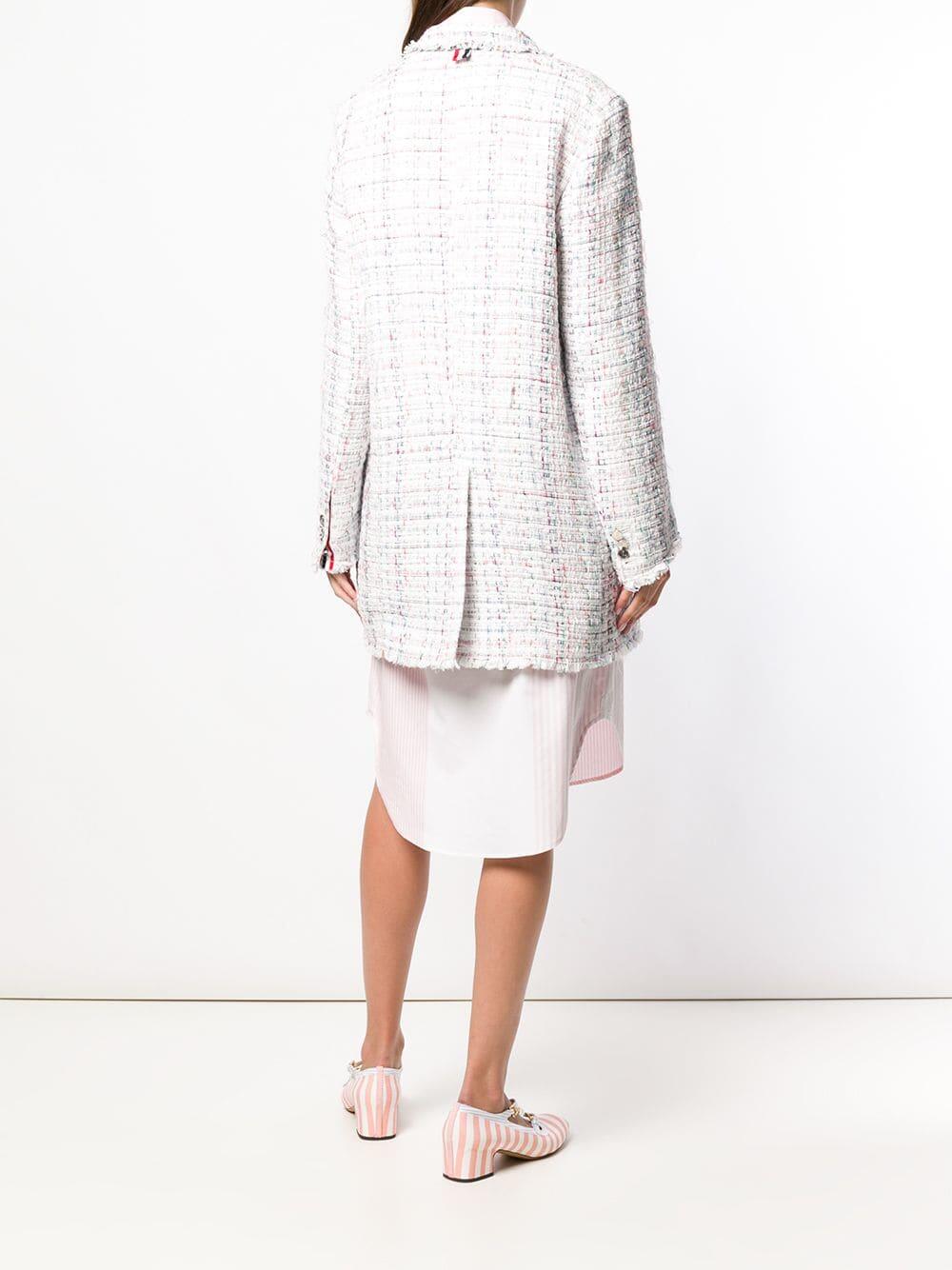 Thom Browne - White & Multicolor Oversized Tweed Frayed Jacket