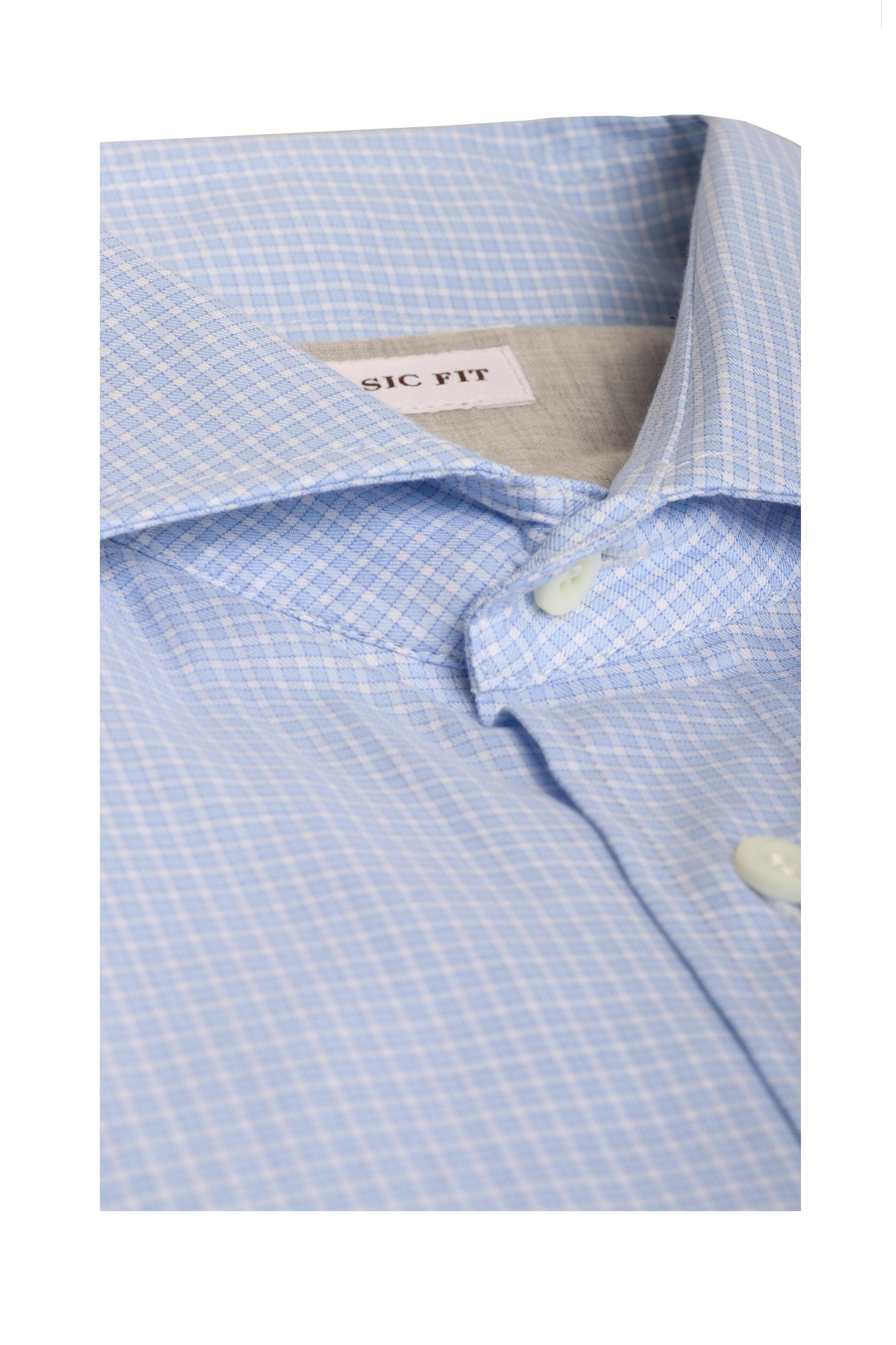 Brunello Cucinelli - Sky Blue Check Cotton Sport Shirt