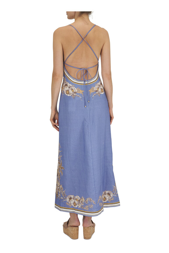 Zimmermann - Ottie Blue Floral Linen Slip Dress 