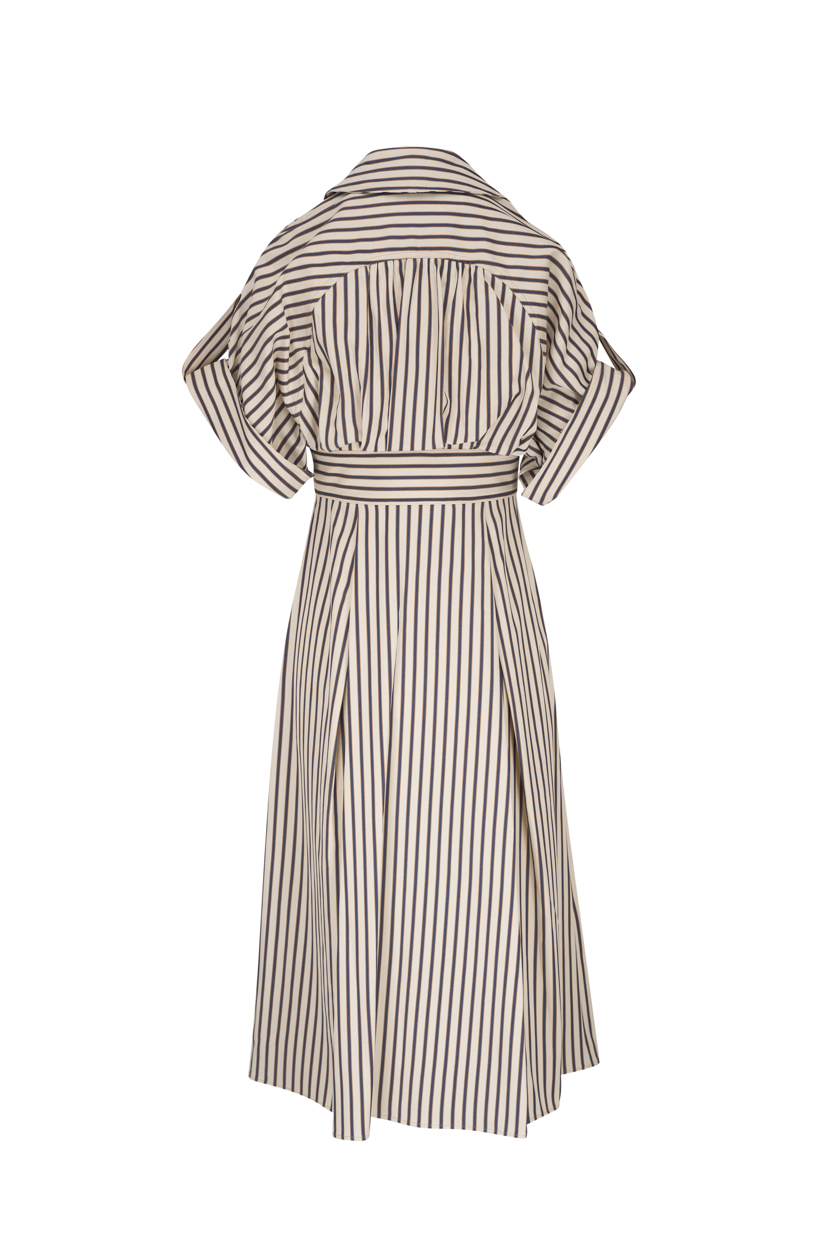 Carolina Herrera - Short Sleeve Ecru Stripe Midi Dress