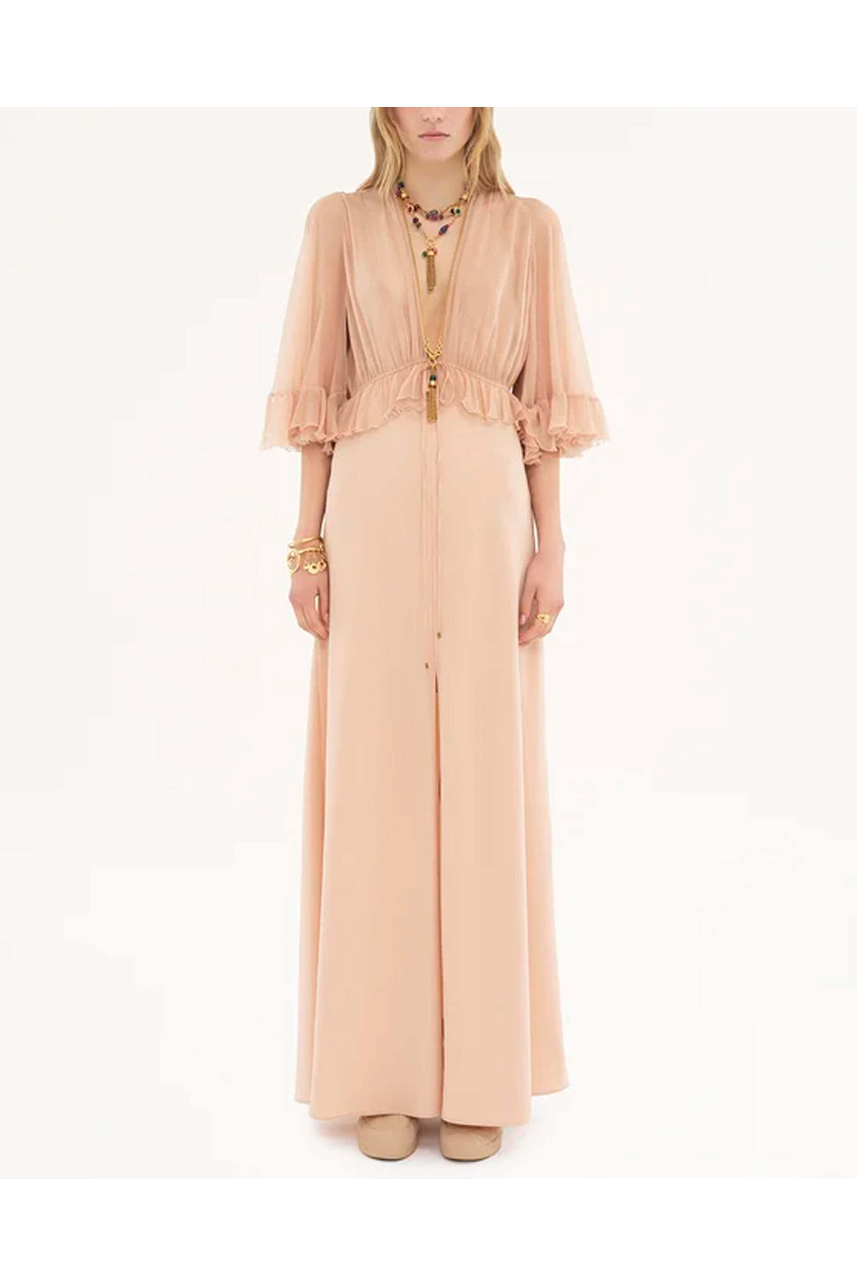Chloé - Pink Clay Long Sleeve Maxi Dress