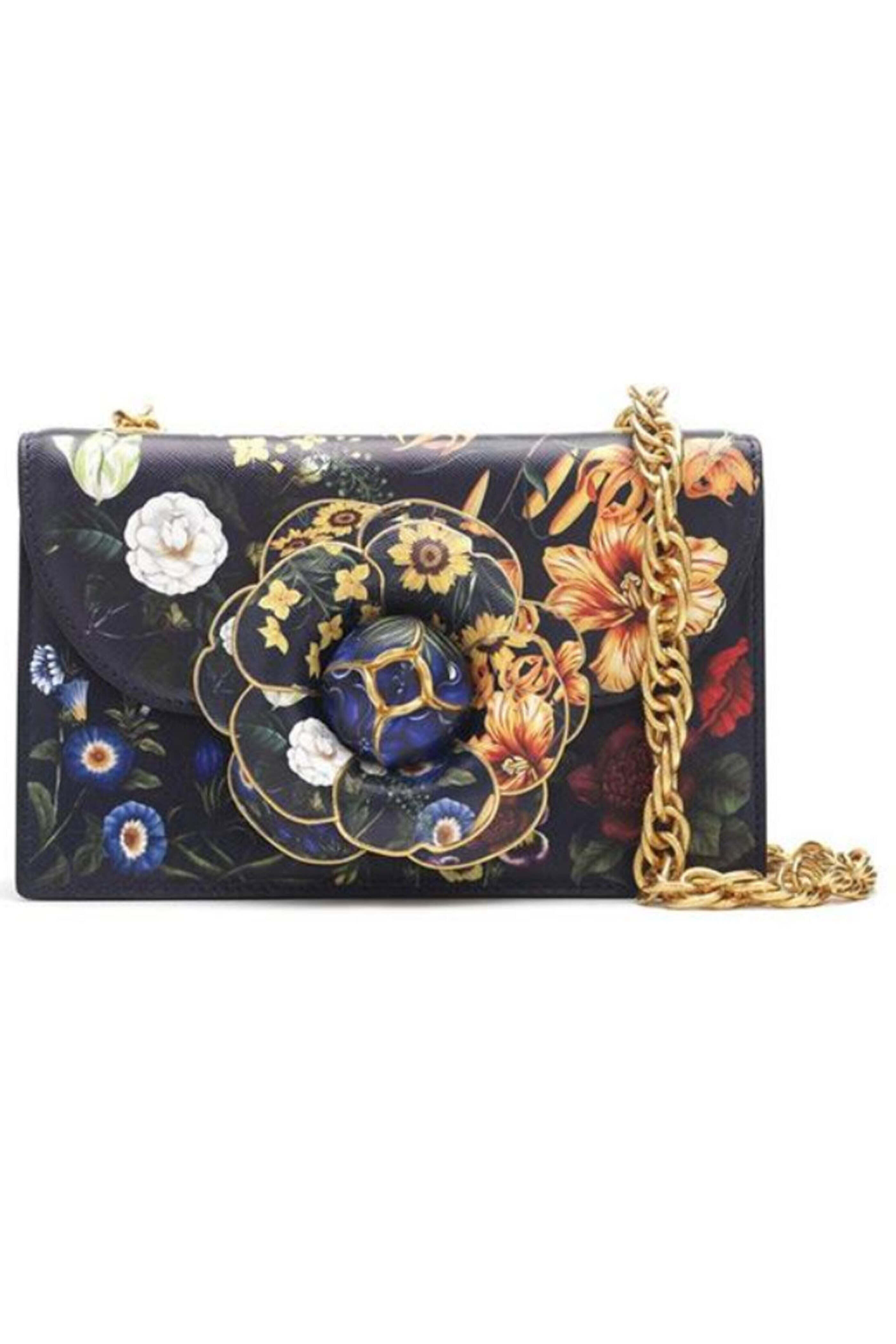 Oscar de la Renta - Floral Printed Tro Bag in Navy