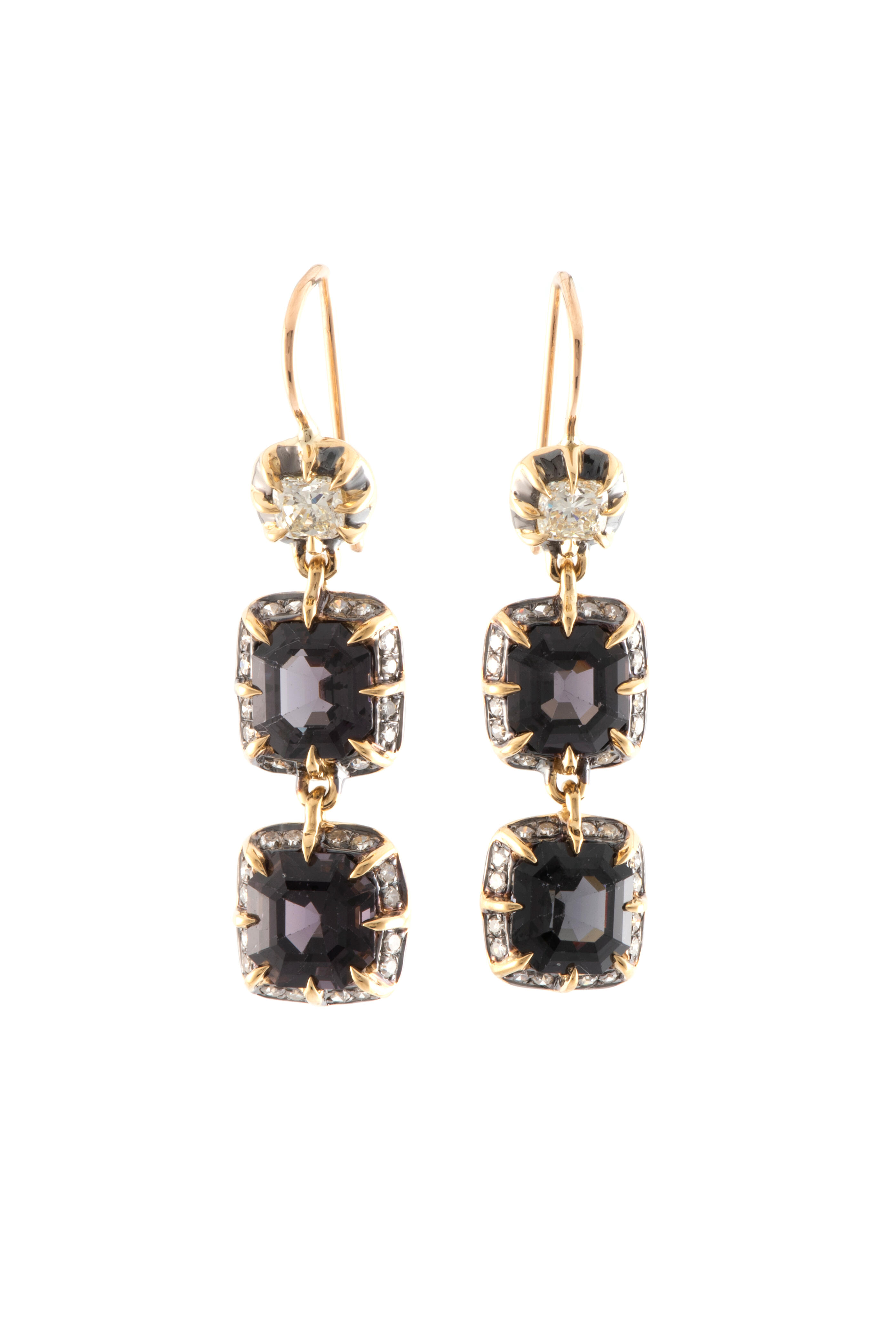 Sylva & Cie - Burmese Spinel & Diamond Dangle Earrings