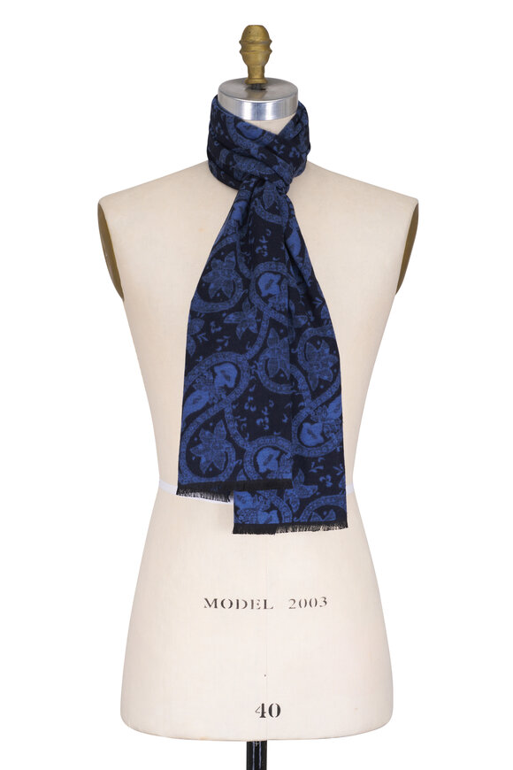 Chelsey Imports Blue Paisley Print Silk Scarf