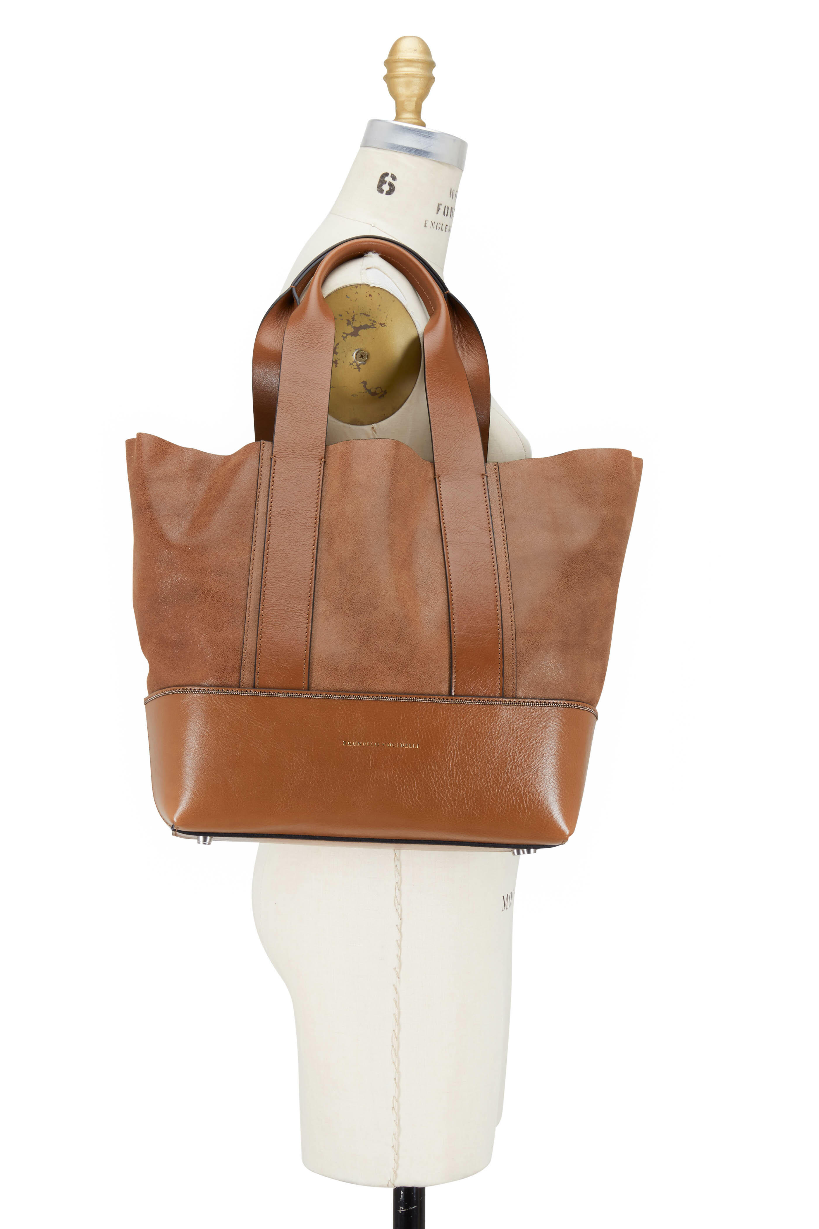 Embellished Suede Tote Bag in Brown - Brunello Cucinelli