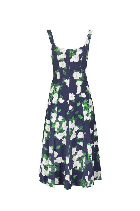Carolina Herrera Navy & White Rose Midi Dress