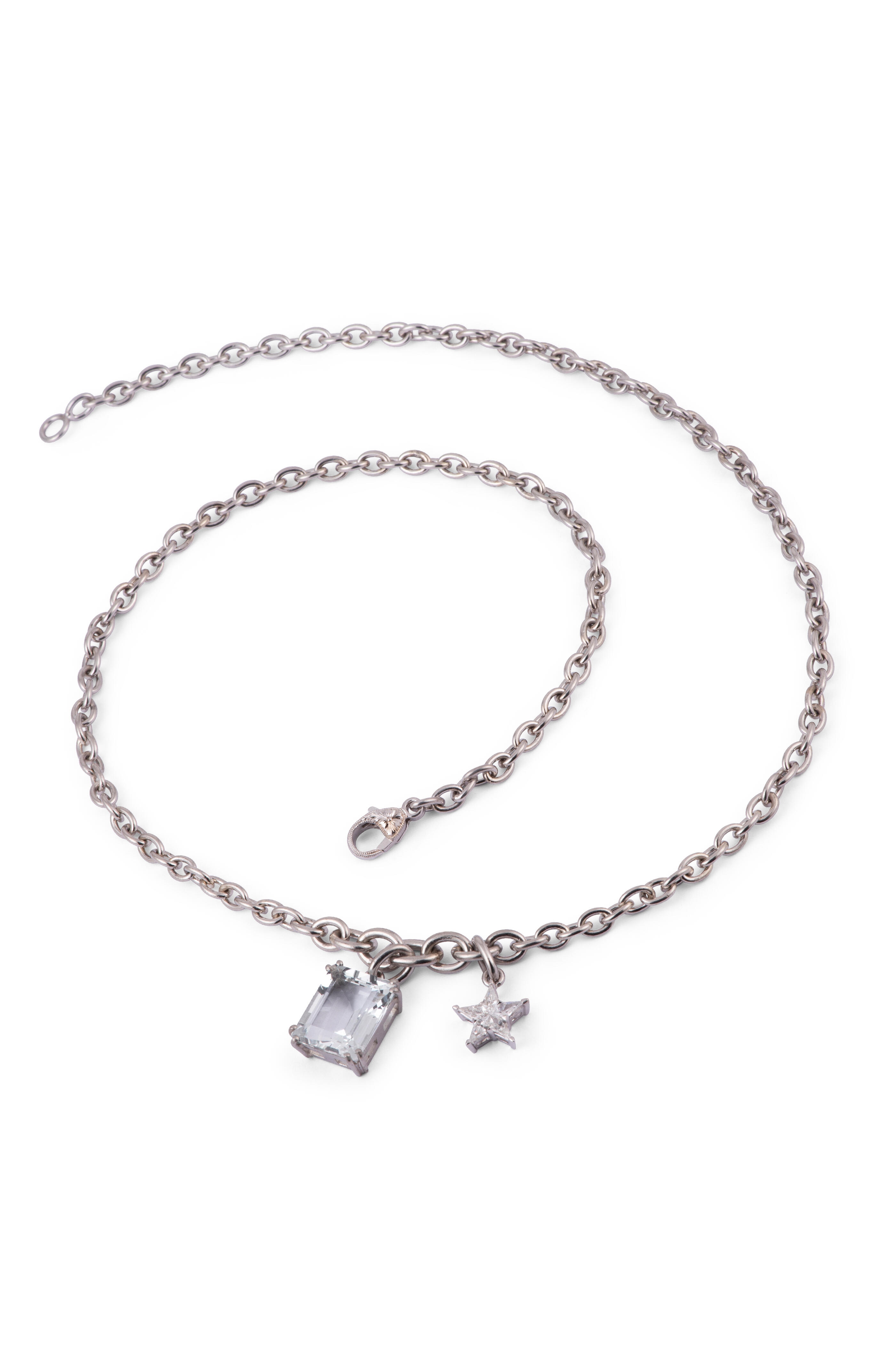 Sylva & Cie - Mosaic Diamond & Aquamarine Charm Necklace