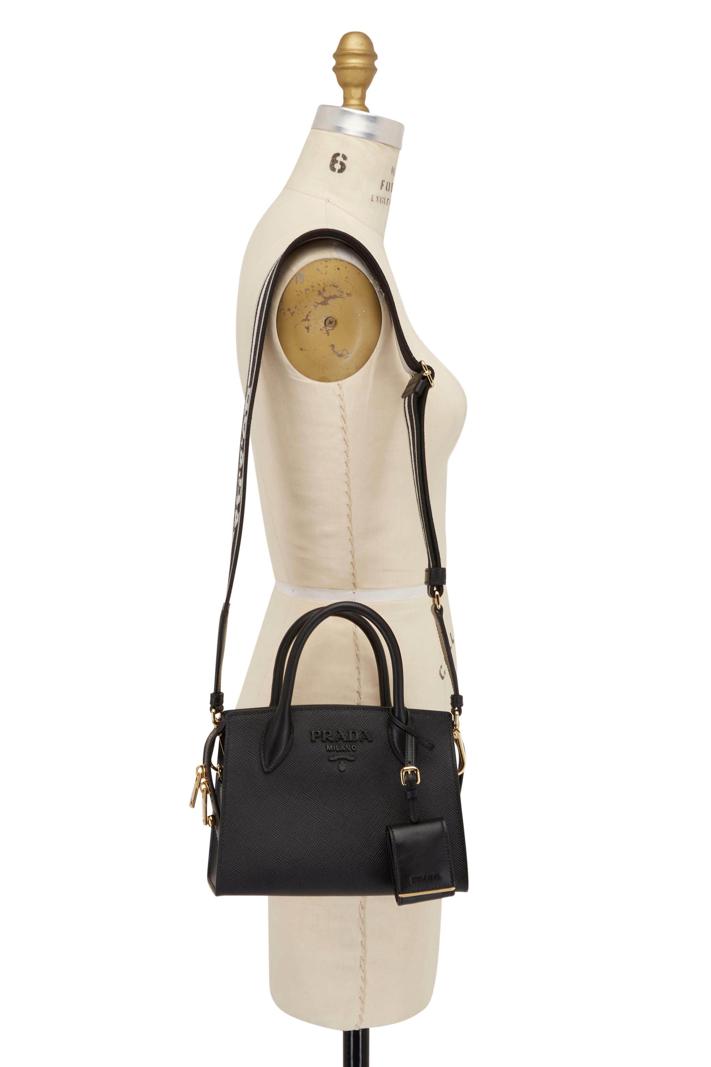 Prada Mini Kirsten Saffiano Leather Tote Bag - Black