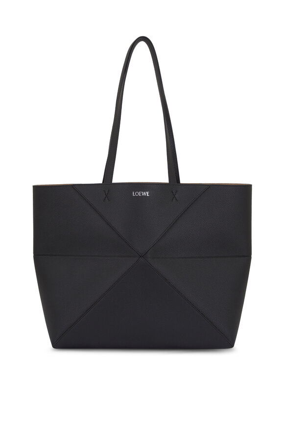Loewe Medium Horizontal Puzzle Fold Black Leather Tote