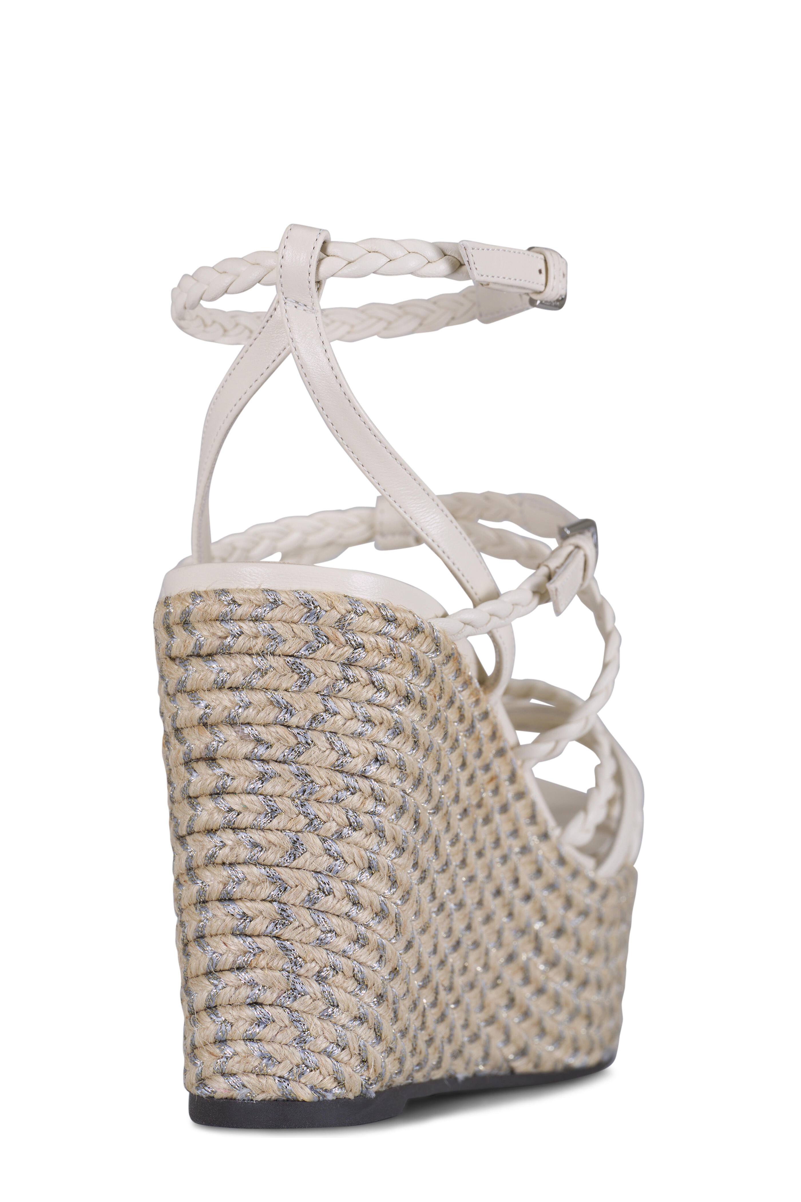 Jimmy Choo - Nyra Latte Metallic Leather Jute Wedge, 100mm