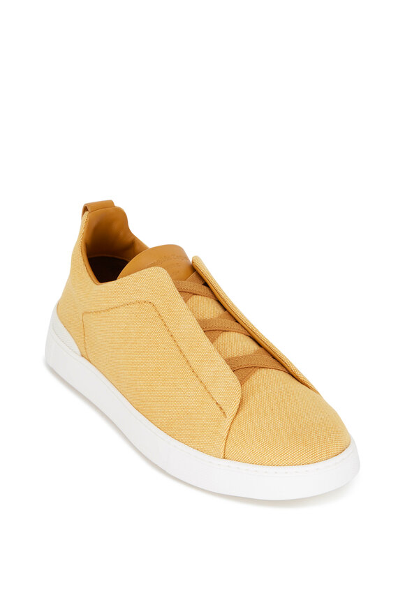 Zegna - Triple Stitch Yellow Canvas Low Top Sneaker