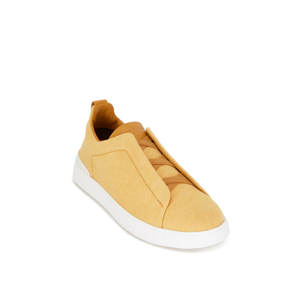 Zegna - Triple Stitch Yellow Canvas Low Top Sneaker