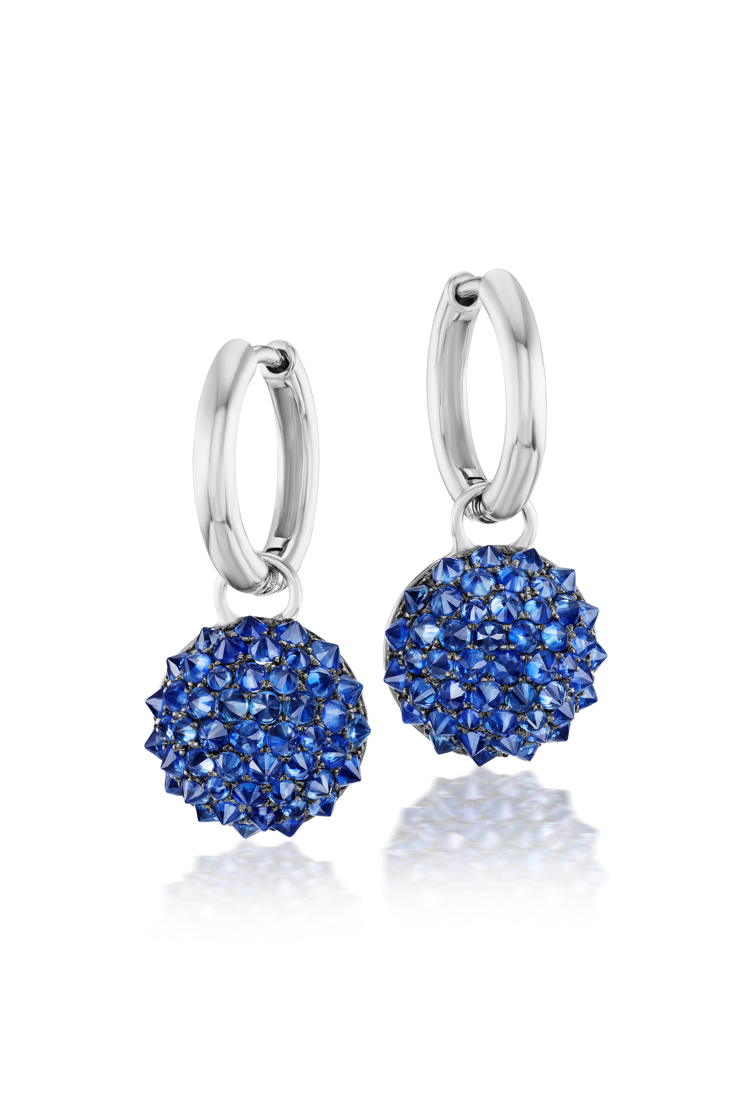 Nam Cho - 18k White Gold Blue Sapphire Ball & Hoop Earring