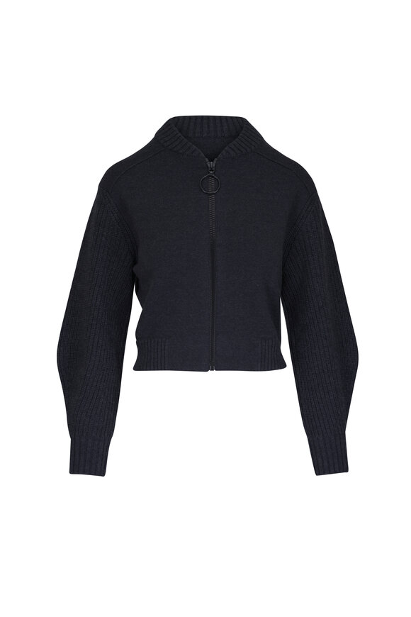 Akris Punto Charcoal Gray Knit Bomber Jacket