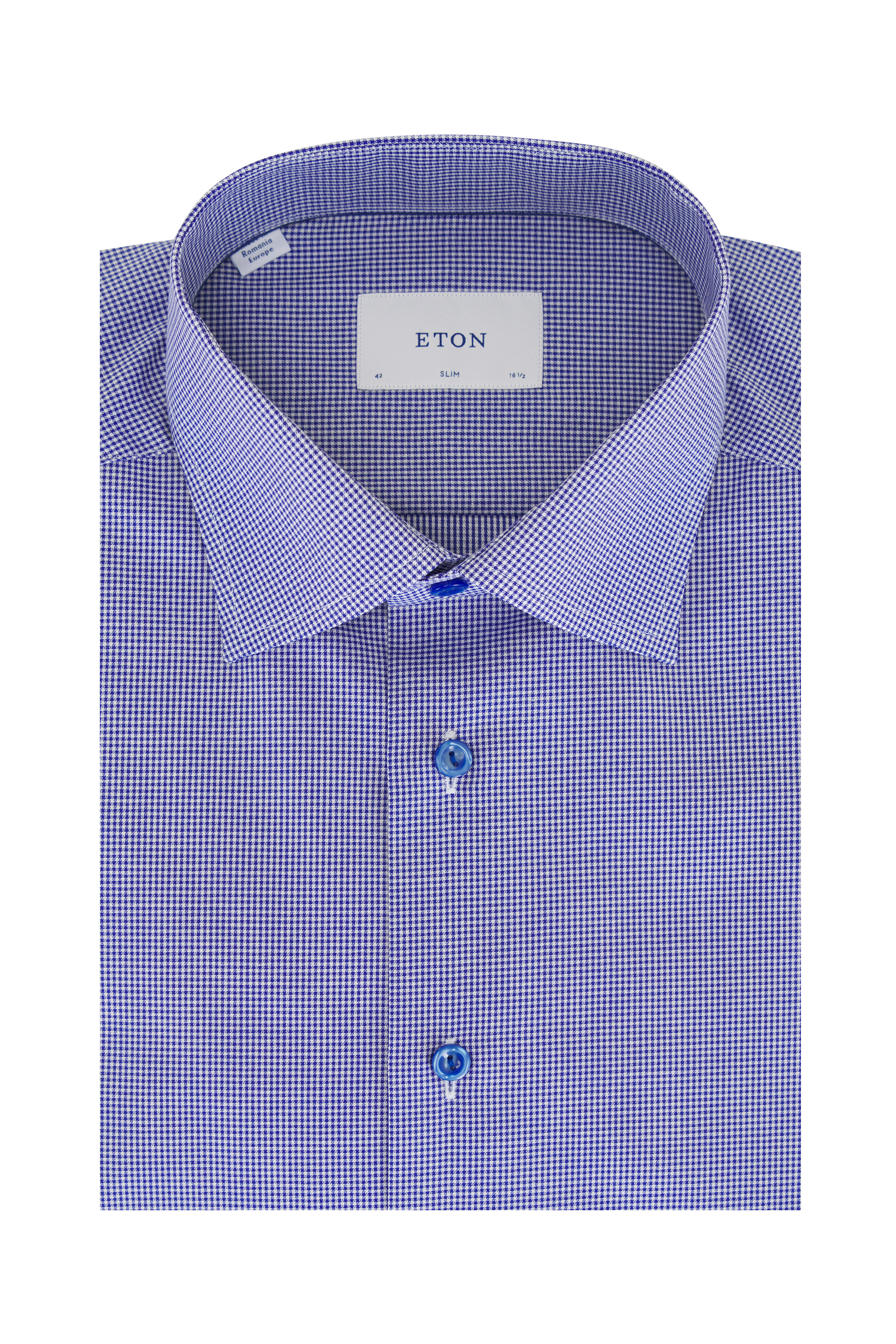 Eton - Navy Blue Mini Check Cotton Dress Shirt
